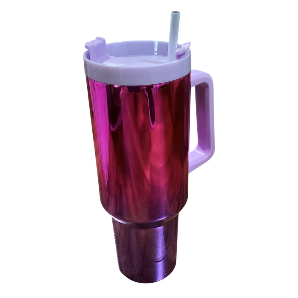 Truliving Iridescent Tumbler Mug with Handle and Straw Metallic Pink Purple 30oz